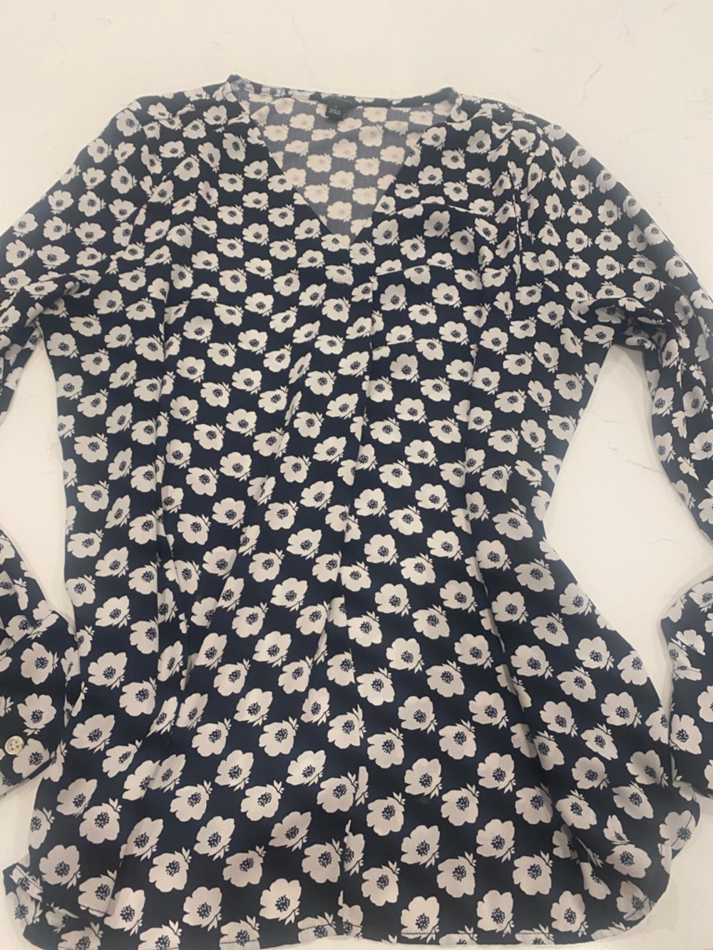 Ann Taylor Black Blouse with White Floral Print